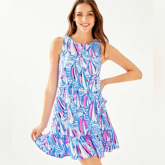 NWOT UNICORN Kristen Flounce Dress in Blue Haven pop up red right return - Picture 10 of 11